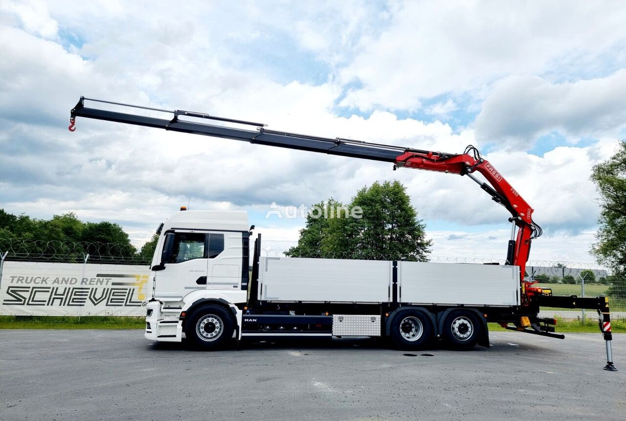 new MAN TGS 26.470 Baustoffpritsche+FASSI 235 4x hydr flatbed truck